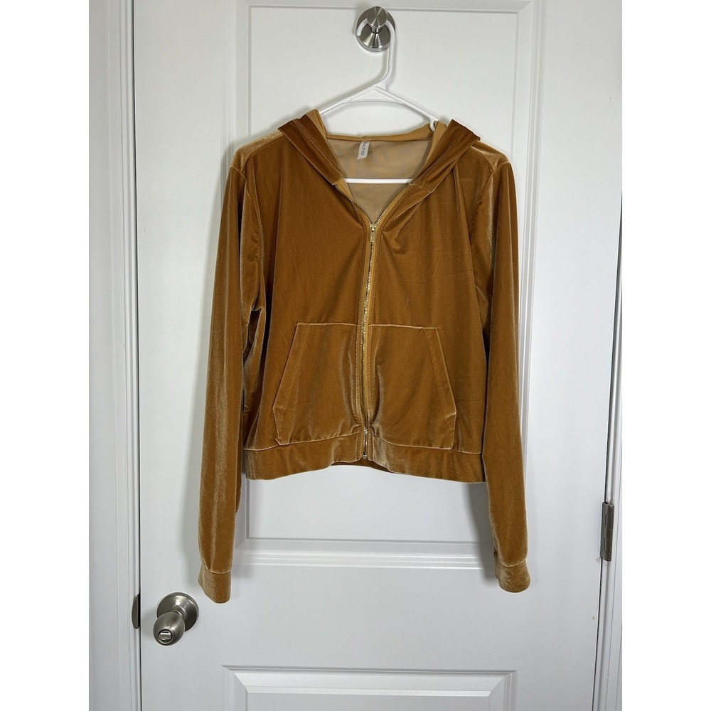 Women's Fabletics Velour Zip Up Hoodie Caramel Golden Brown Size Medium